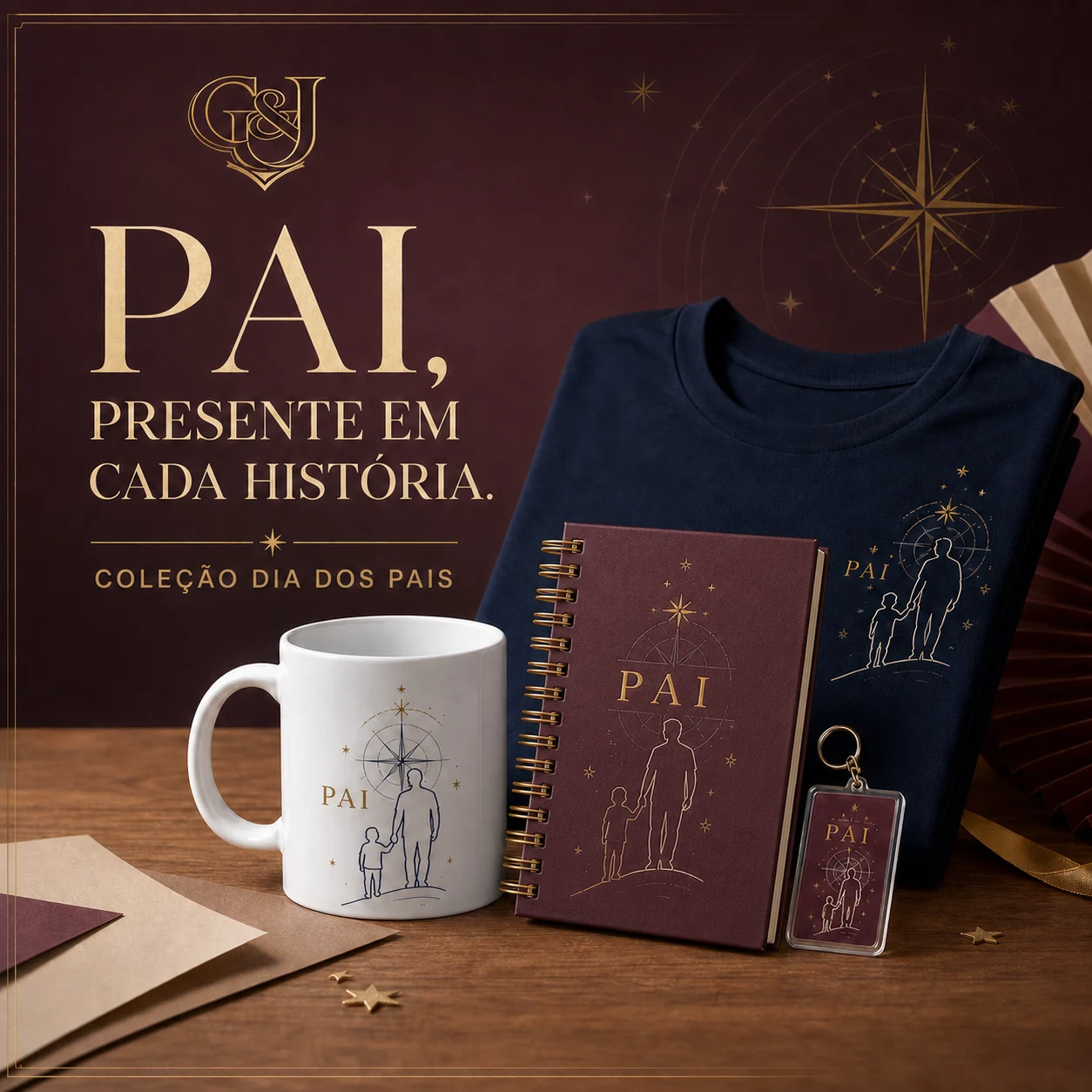 Arte da campanha Pai, presente em cada história